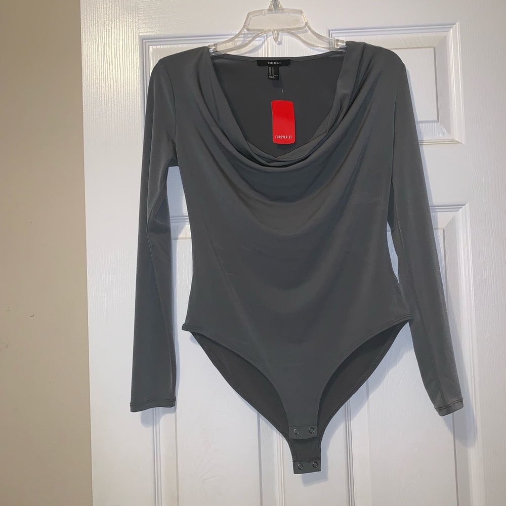 GRAY/DARK OLIVE LONG SLEEVE BODYSUIT